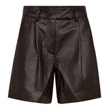 PhoebeCC Leather Pleat Shorts - Dark Brown