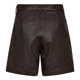 PhoebeCC Leather Pleat Shorts - Dark Brown