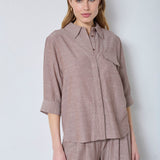 JihoCC Stripe SS Shirt - Brown