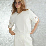 LitaCC Linen Emb SS Blouse - White