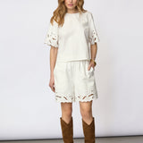 LitaCC Linen Emb SS Blouse - White