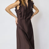 HeraCC Frill SS V-Dress - Dark Brown