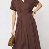 ElaraCC Wrap SS Dress - Dark Brown