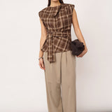 DagnyCC Check Pleat Top - Brown