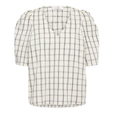 BisoCC Check SS V-Blouse - Off-White