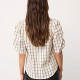 BisoCC Check SS V-Blouse - Off-White