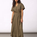 ElaraCC SS Wrap Dress - Olive