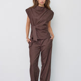 SinaCC Pin Pleat Top - Dark Brown