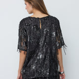 TyraCC Sequin SS Blouse - Black