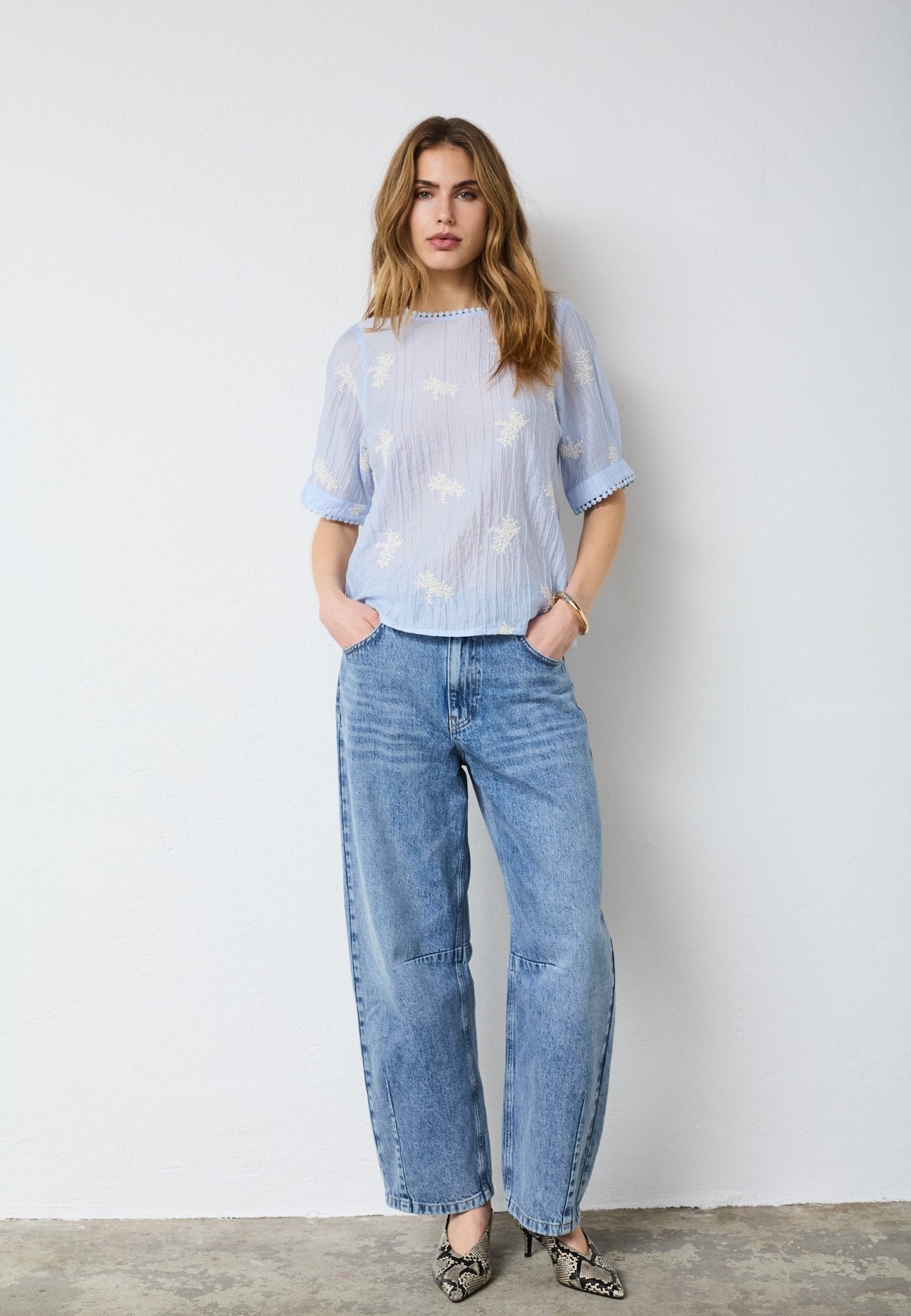 AmeliaCC Emb SS Blouse - Pale Blue - Co'couture