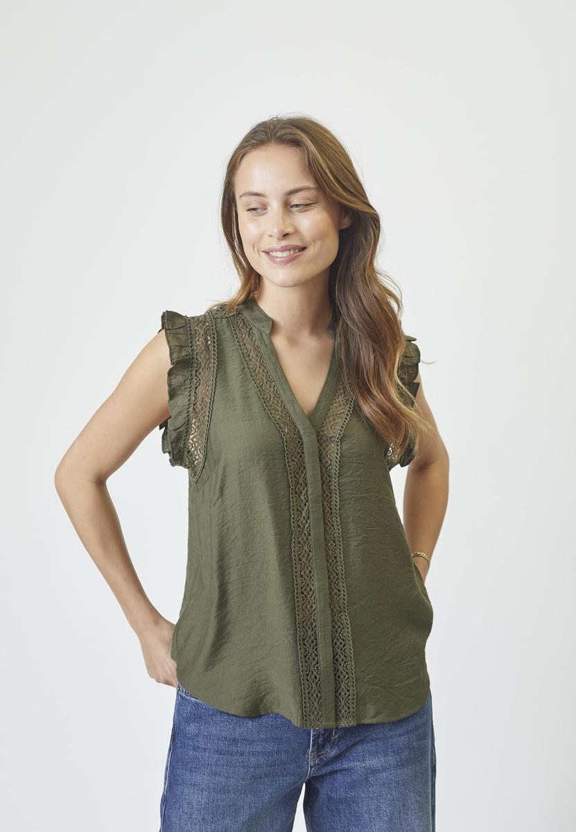 CarynCC Frill Top - Army - Co'couture