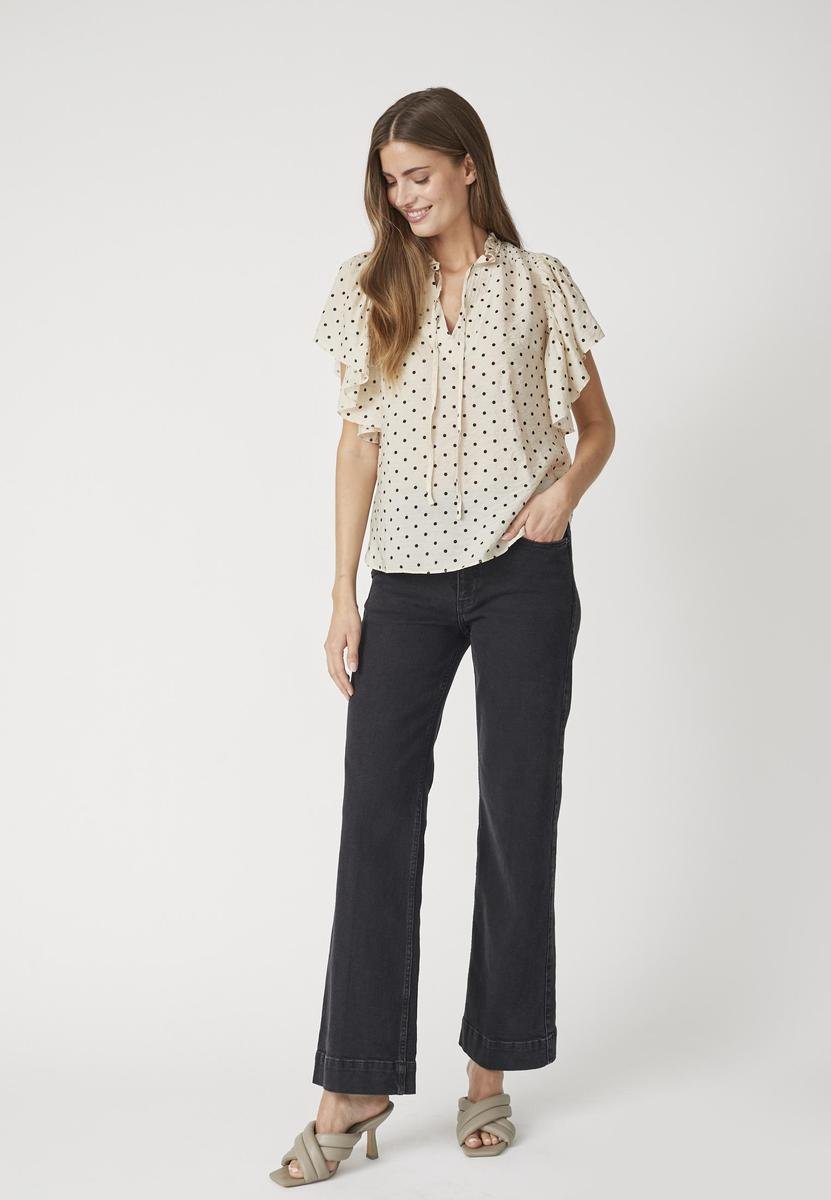DionneCC Dot SS Frill Top - Powder - Co'couture
