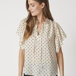 DionneCC Dot SS Frill Top - Powder - Co'couture
