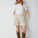 LeenaCC Linen Pleat Shorts - Bone - Co'couture