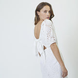 NayaCC Anglaise Knot Dress - White - Co'couture