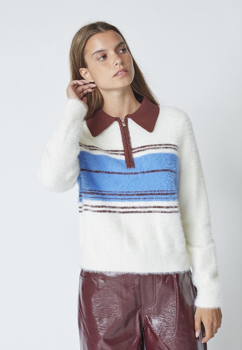 ToryCC Stripe Zip Knit - Off white - Co'couture
